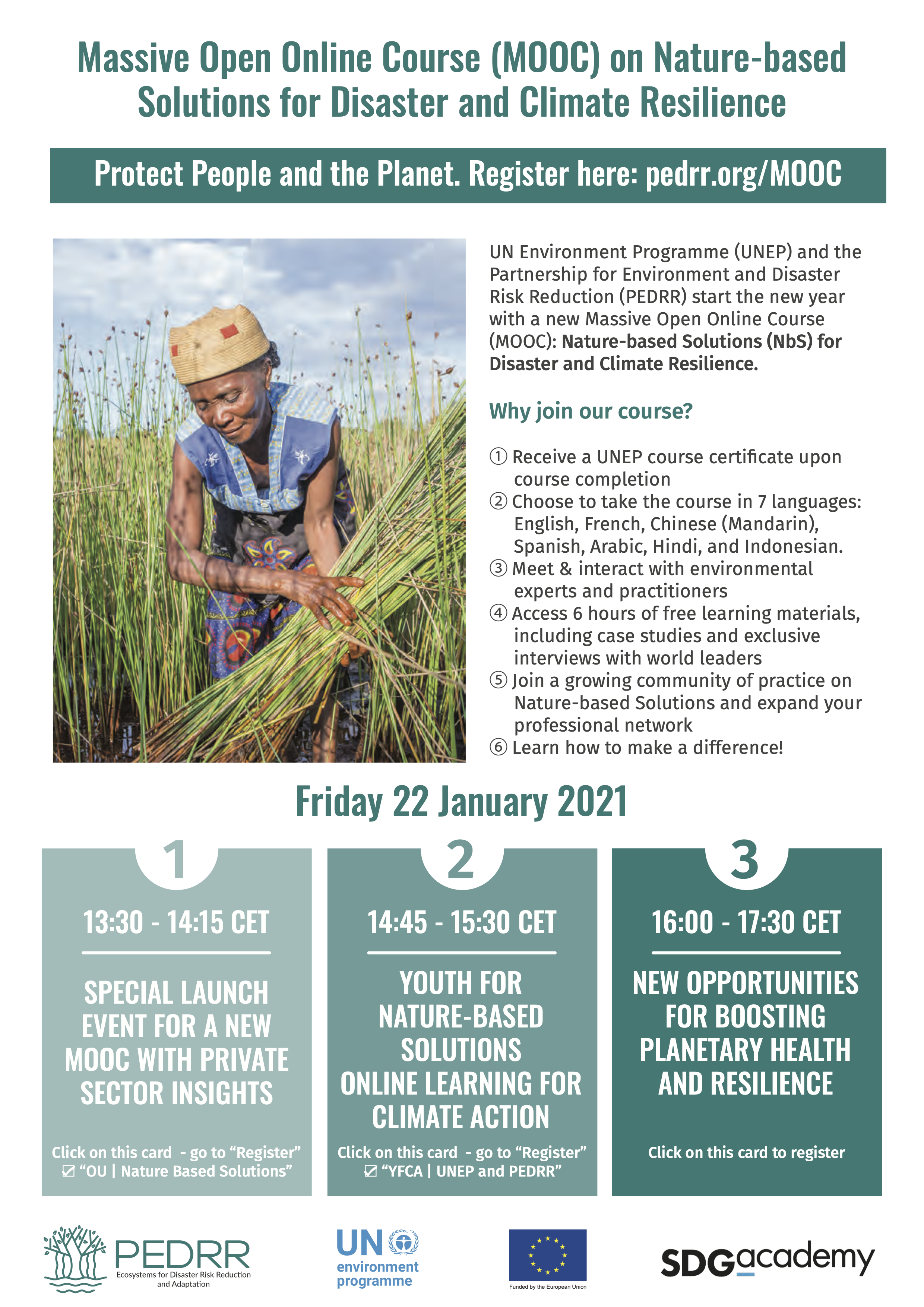 Launch of a new MOOC on Nature-based solutions for disaster and climate resilience on Friday 22 January